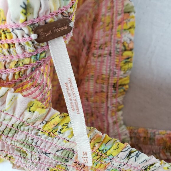 Free People East To West Smocked Top Balloon Sleeve Floral Boho Cottagecore sz M - Picture 4 of 13